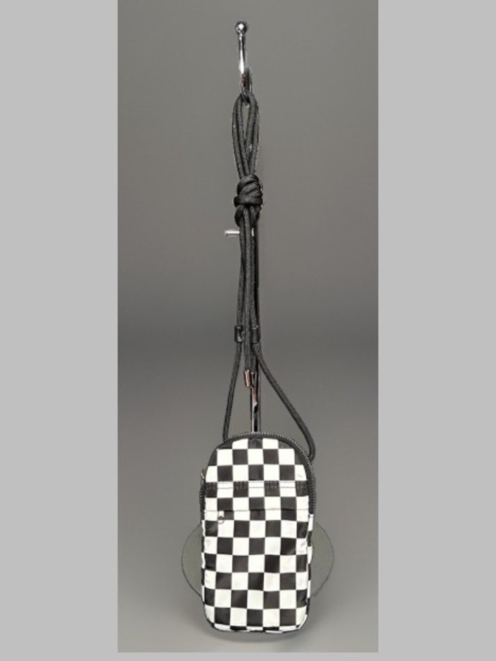 Black White Checkerboard Mini Crossbody Cell Phone Bag Zip Adjustable Strap